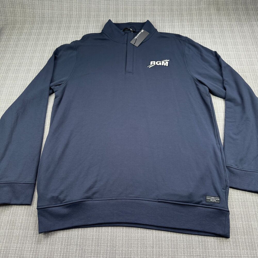 Travis‎ Mathews Sweatshirt Mens Large Blue Newport 1/4 Zip Golf Casual Pockets